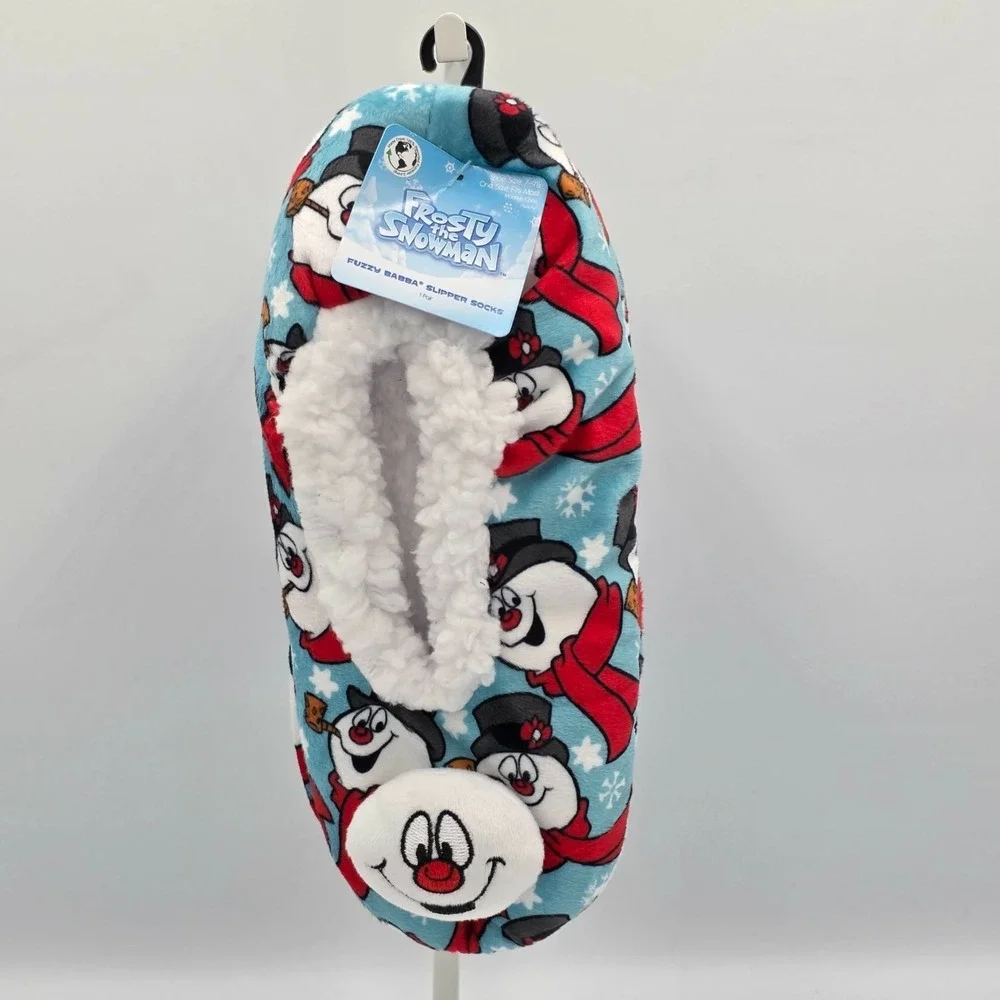 Frosty the Snowman Women's Holiday Fuzzy Babba 3D Slipper Socks Shoe Size 7-9.5